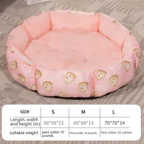 Octagonal Cage Pet Bed Universal Fleece Lining (Option: Pink-L)