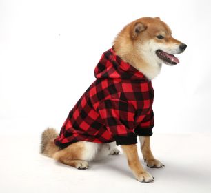 Christmas Dog Clothes Thickened Plaid Hooded Two-leg Sweater (Option: Black Red Checker-XL)