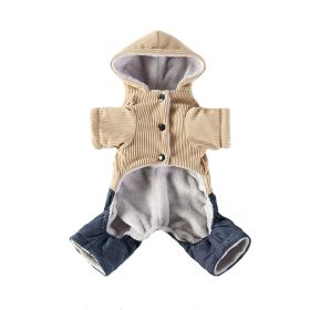 Corduroy Pet Four-legged Hooded Fleece Lined Coat (Option: Yellow Feet With Denim-S)