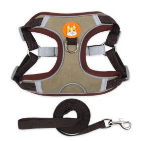 dog Harnesses and dog leash set; Pet Chest Strap Vest Dog Strap Small Dog Rope Wholesale Reflective Dog Towing Rope (Specification (L * W): L, colour: Brown)