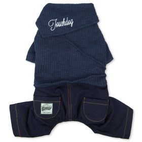 Touchdog Vogue Neck-Wrap Sweater and Denim Pant Outfit (Color: navy, size: X-Large)